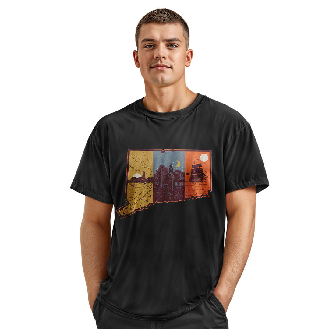Connecticut State Silhouette T-Shirt | Tri-Tone Coast Tee - Navy
