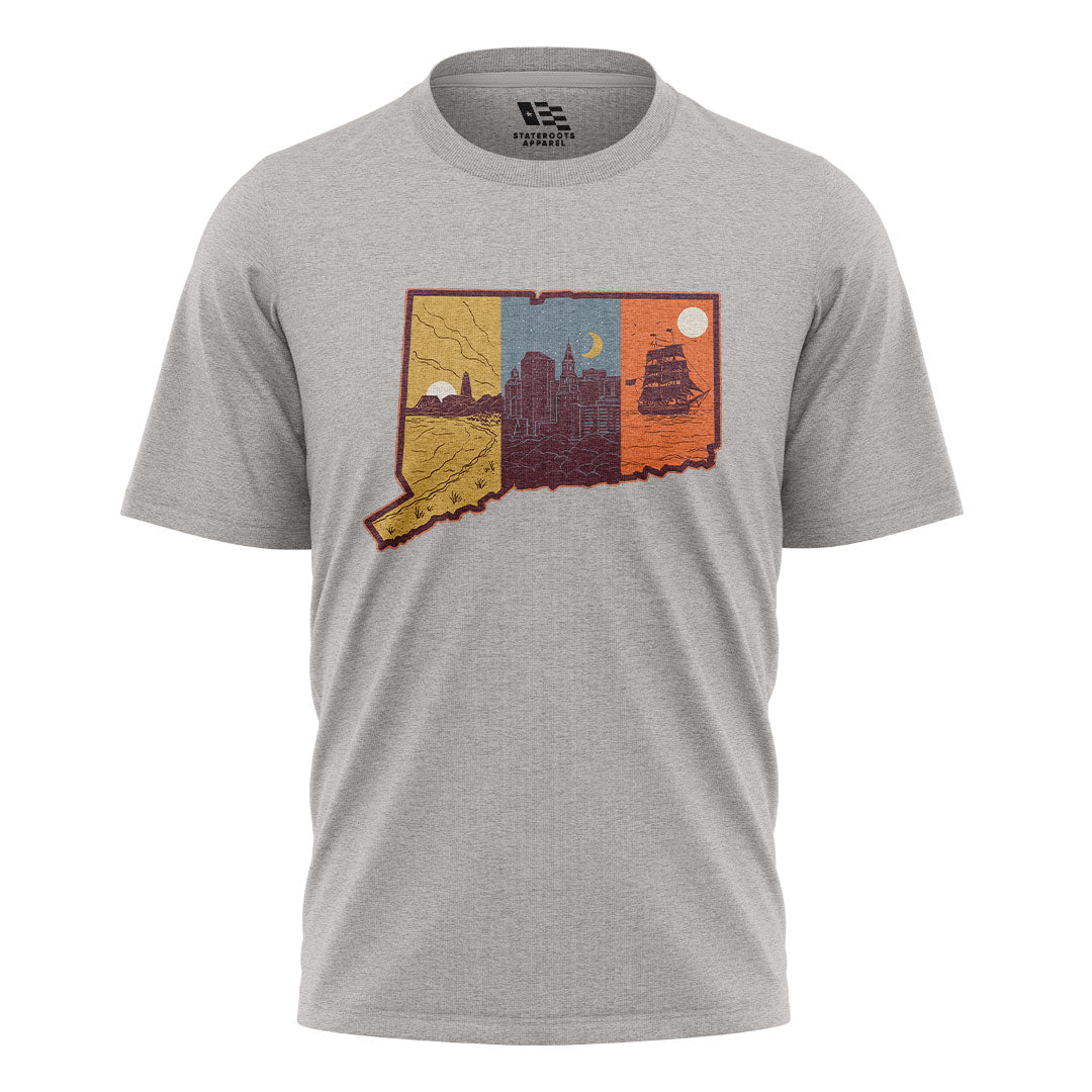 Connecticut State Silhouette T-Shirt | Tri-Tone Coast Tee - Sport Grey