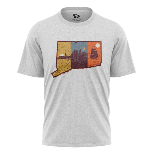 Connecticut State Silhouette T-Shirt | Tri-Tone Coast Tee - White