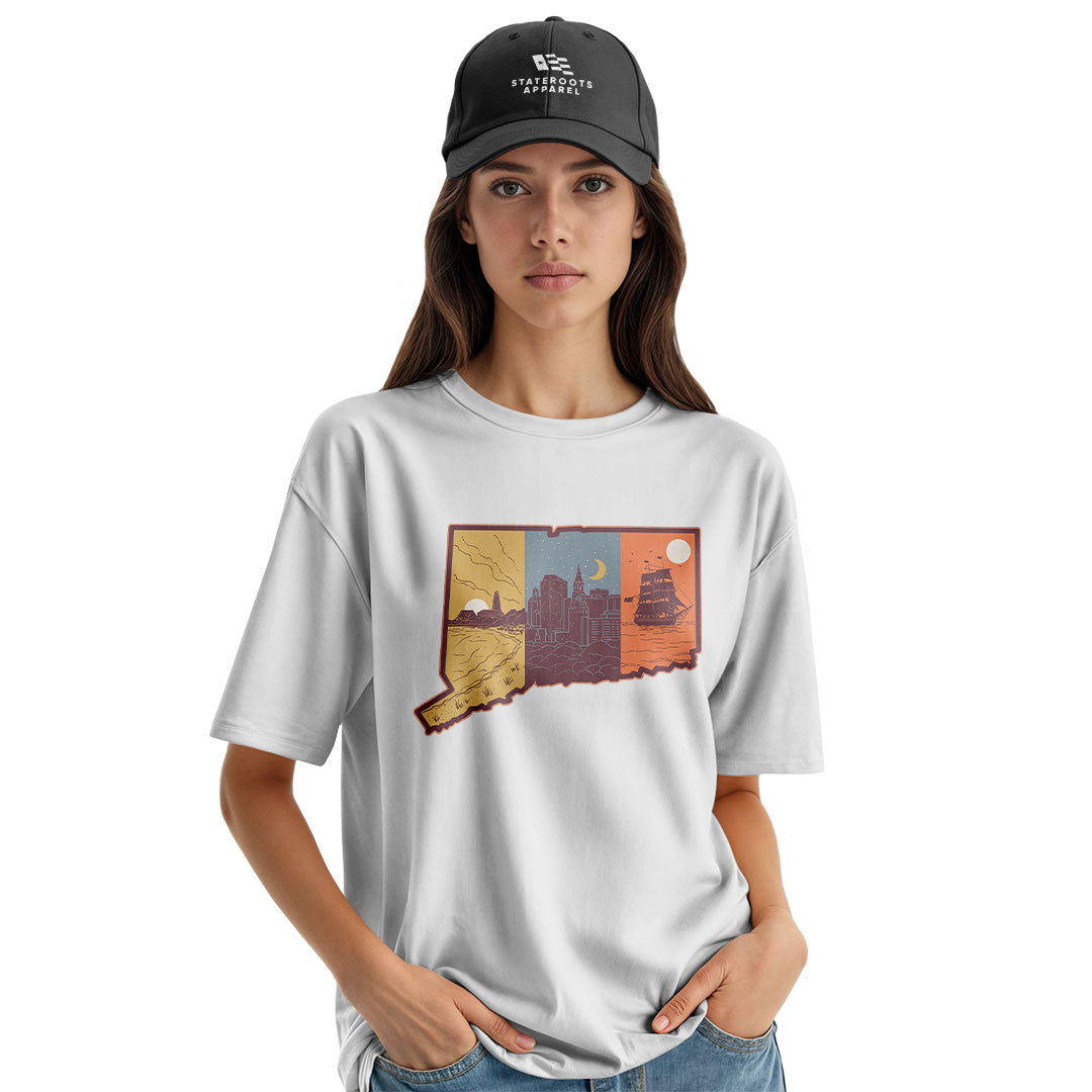 Connecticut State Silhouette T-Shirt | Tri-Tone Coast Tee - White