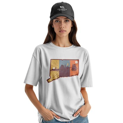 Connecticut State Silhouette T-Shirt | Tri-Tone Coast Tee - White