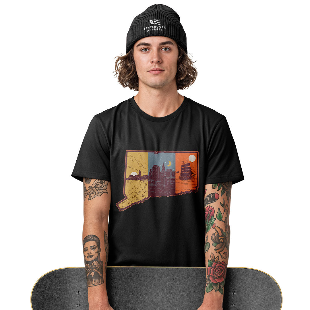 Connecticut State Silhouette T-Shirt | Tri-Tone Coast Tee - White