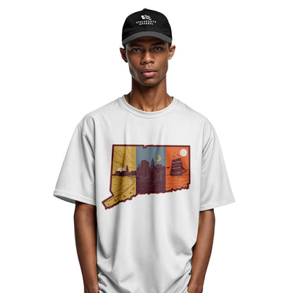 Connecticut State Silhouette T-Shirt | Tri-Tone Coast Tee - White