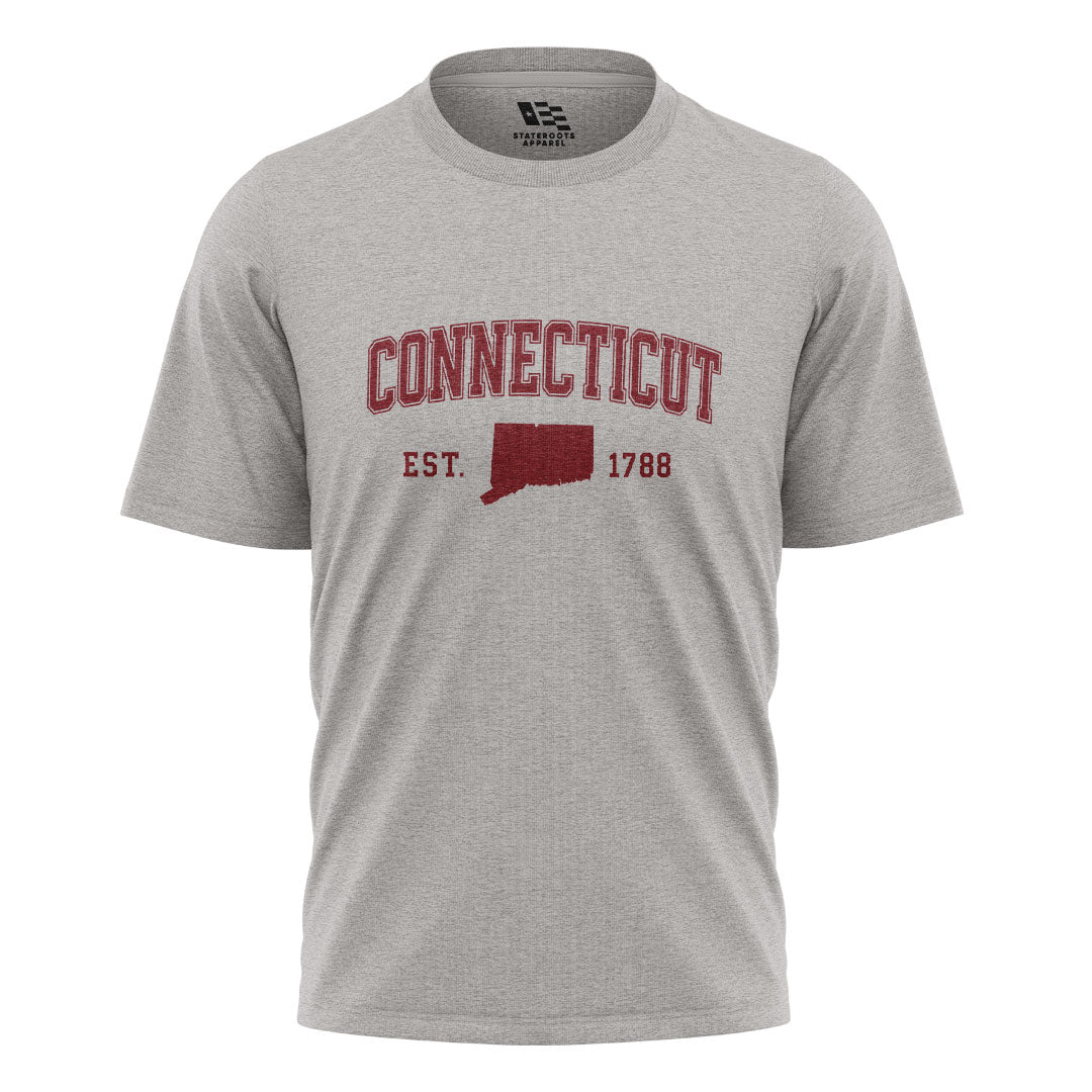 Connecticut Varsity Arch T-Shirt | Est 1788 Heritage Tee - Sport Grey