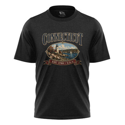 Connecticut Lighthouse T-Shirt | Vintage Banner Tee - Black