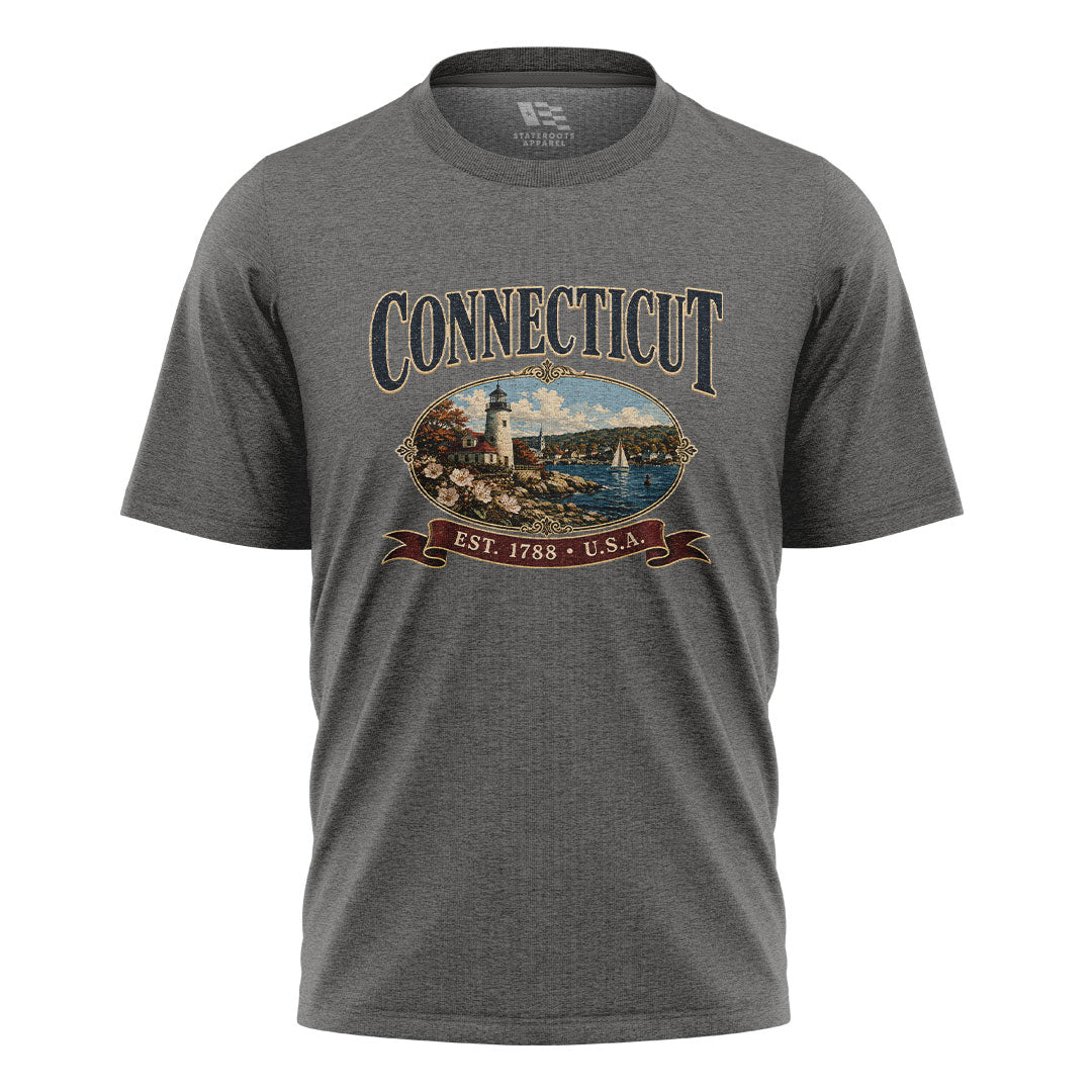 Connecticut Lighthouse T-Shirt | Vintage Banner Tee - Charcoal