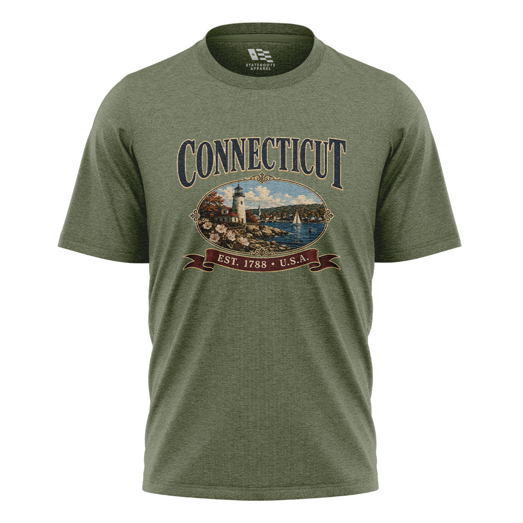 Connecticut Lighthouse T-Shirt | Vintage Banner Tee - Military Green