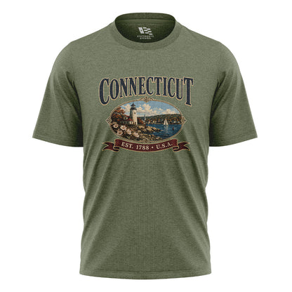 Connecticut Lighthouse T-Shirt | Vintage Banner Tee - Military Green