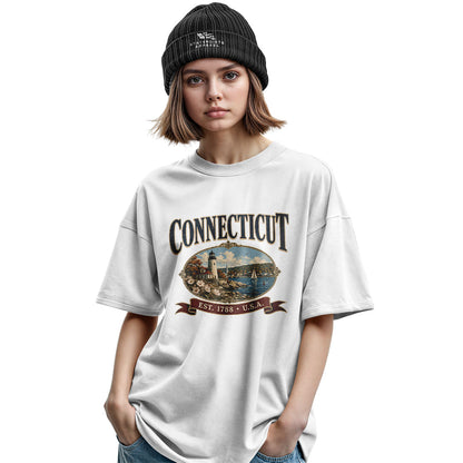 Connecticut Lighthouse T-Shirt | Vintage Banner Tee - Military Green