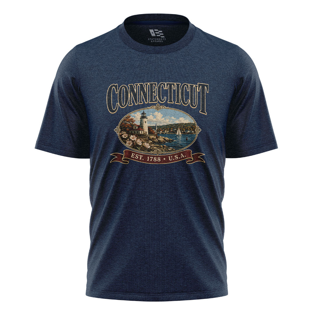 Connecticut Lighthouse T-Shirt | Vintage Banner Tee - Navy
