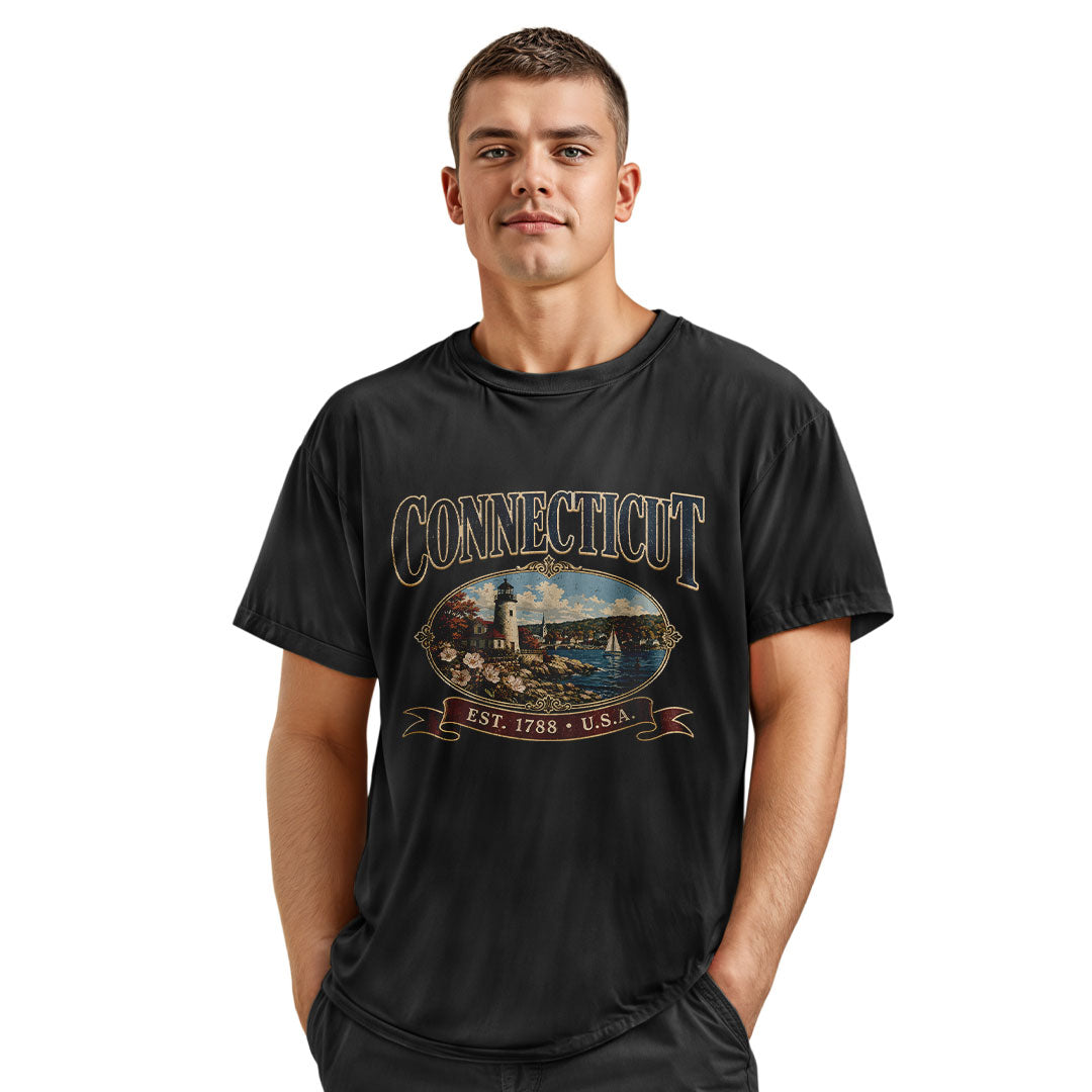Connecticut Lighthouse T-Shirt | Vintage Banner Tee - Navy