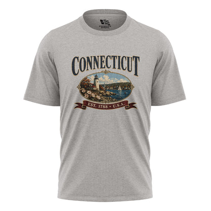 Connecticut Lighthouse T-Shirt | Vintage Banner Tee - Sport Grey
