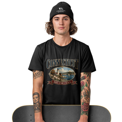 Connecticut Lighthouse T-Shirt | Vintage Banner Tee - White
