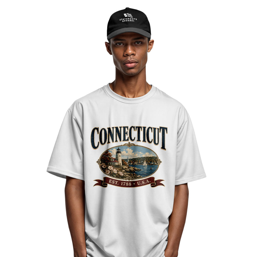 Connecticut Lighthouse T-Shirt | Vintage Banner Tee - White