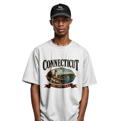 Connecticut Lighthouse T-Shirt | Vintage Banner Tee - White
