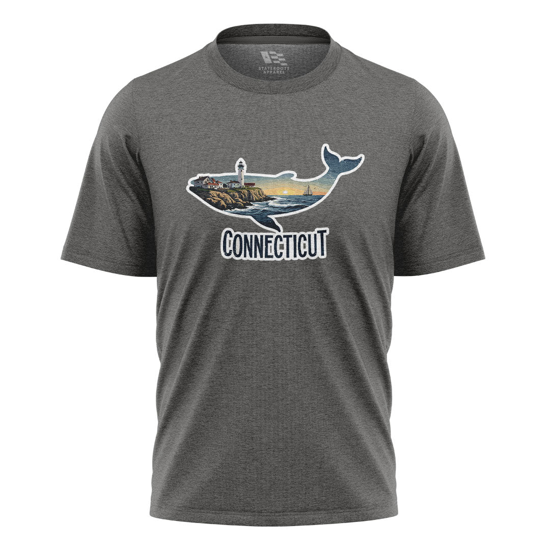 Connecticut Whale T-Shirt | Lighthouse Coast Silhouette Tee - Charcoal