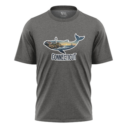 Connecticut Whale T-Shirt | Lighthouse Coast Silhouette Tee - Charcoal