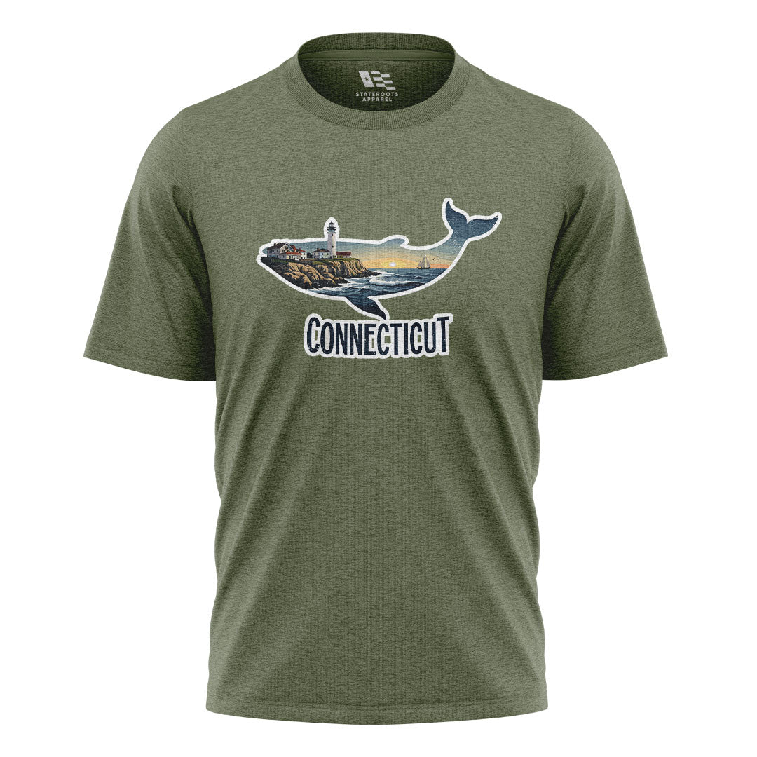 Connecticut Whale T-Shirt | Lighthouse Coast Silhouette Tee - Military Green