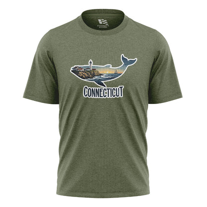 Connecticut Whale T-Shirt | Lighthouse Coast Silhouette Tee - Military Green