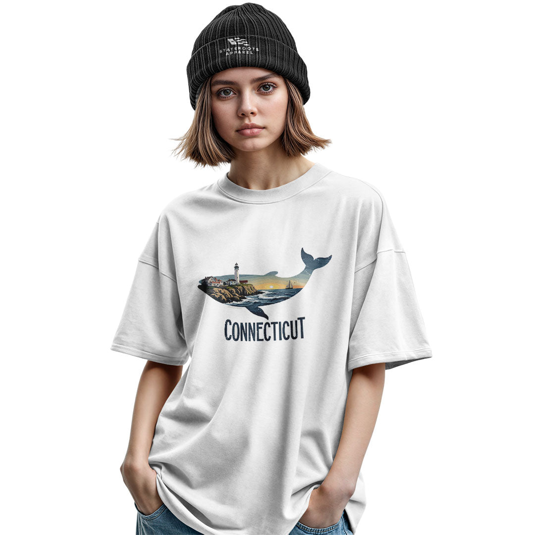 Connecticut Whale T-Shirt | Lighthouse Coast Silhouette Tee - Military Green