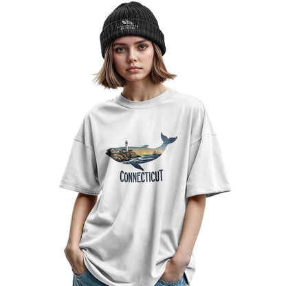 Connecticut Whale T-Shirt | Lighthouse Coast Silhouette Tee - Military Green