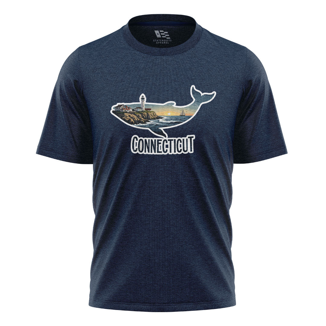 Connecticut Whale T-Shirt | Lighthouse Coast Silhouette Tee - Navy