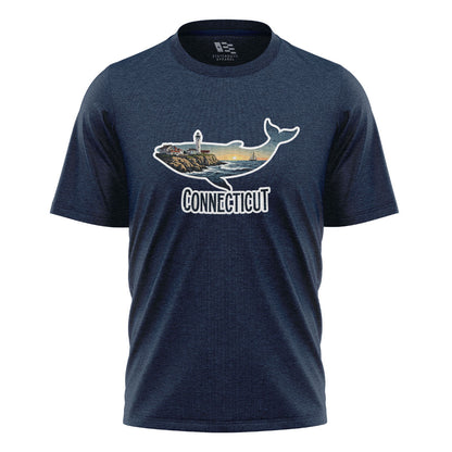Connecticut Whale T-Shirt | Lighthouse Coast Silhouette Tee - Navy
