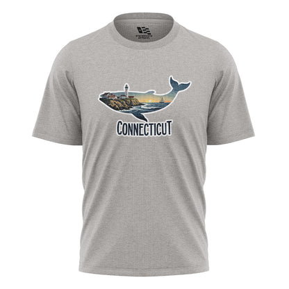 Connecticut Whale T-Shirt | Lighthouse Coast Silhouette Tee - Sport Grey