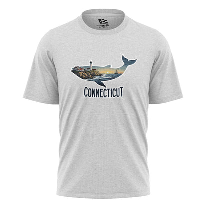 Connecticut Whale T-Shirt | Lighthouse Coast Silhouette Tee - White