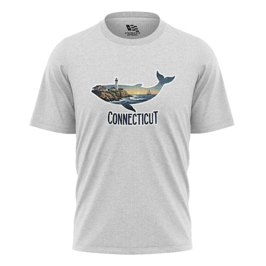 Connecticut Whale T-Shirt | Lighthouse Coast Silhouette Tee - White