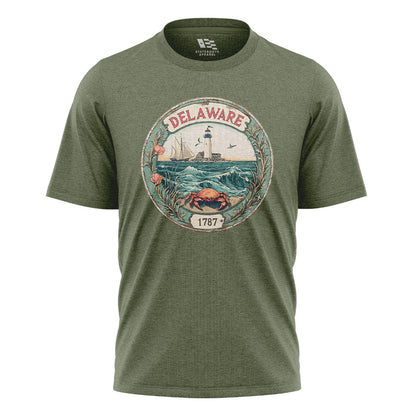 Delaware 1787 Lighthouse Crab Seal Tee | Vintage - military-green - image 1