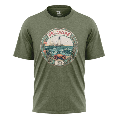 Delaware 1787 Lighthouse Crab Seal Tee | Vintage - military-green - image 1