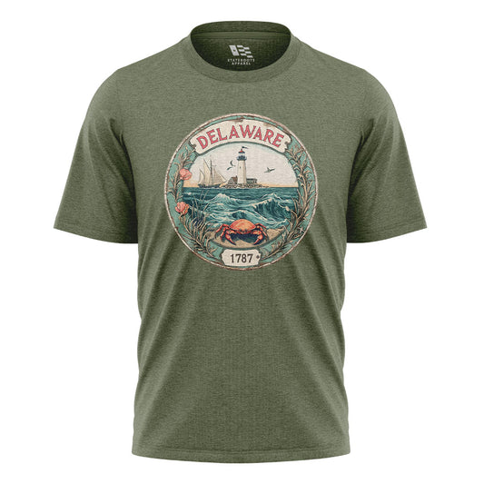 Delaware 1787 Lighthouse Crab Seal Tee | Vintage - military-green - image 1