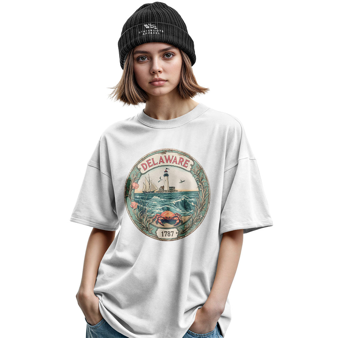 Delaware 1787 Lighthouse Crab Seal Tee | Vintage - military-green - image 7