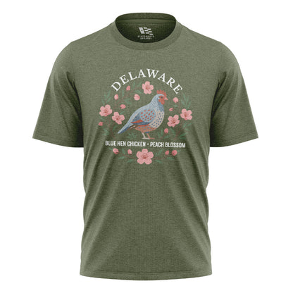 Delaware Blue Hen Peach Blossom T-Shirt | State Symbols - military-green - image 1