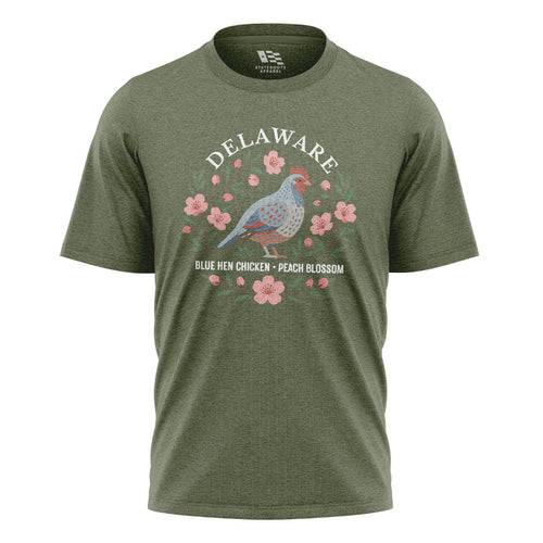Delaware Blue Hen Peach Blossom T-Shirt | State Symbols - military-green - image 1
