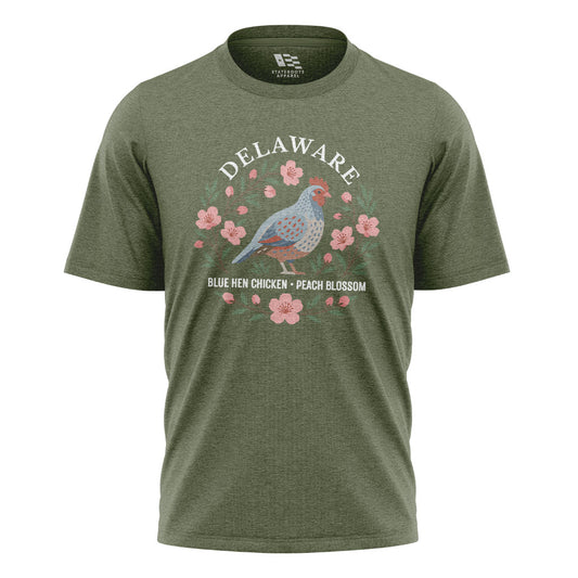 Delaware Blue Hen Peach Blossom T-Shirt | State Symbols - military-green - image 1