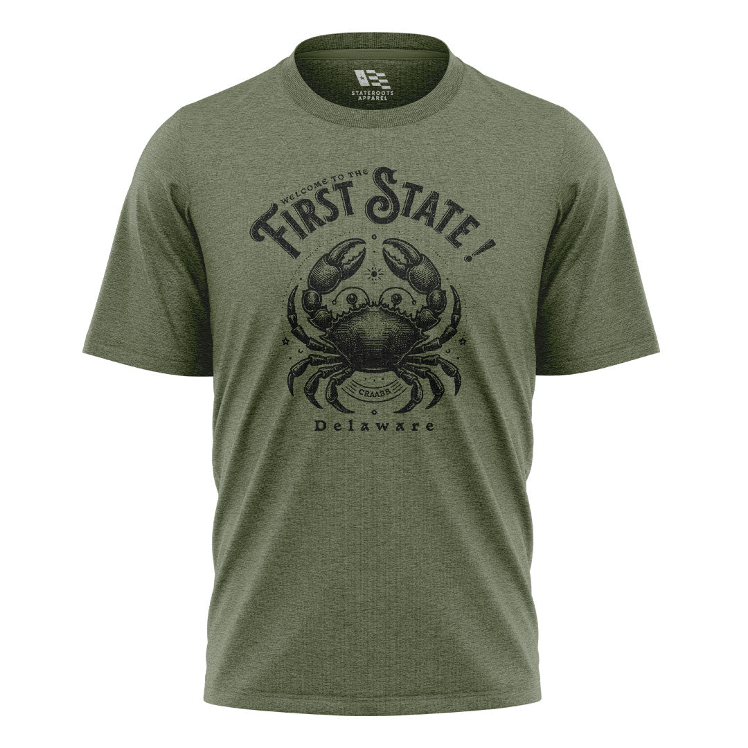 Delaware First State Crab T-Shirt | Vintage Coastal Tee - military-green - image 1