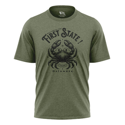 Delaware First State Crab T-Shirt | Vintage Coastal Tee - military-green - image 1