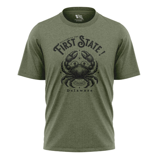 Delaware First State Crab T-Shirt | Vintage Coastal Tee - military-green - image 1