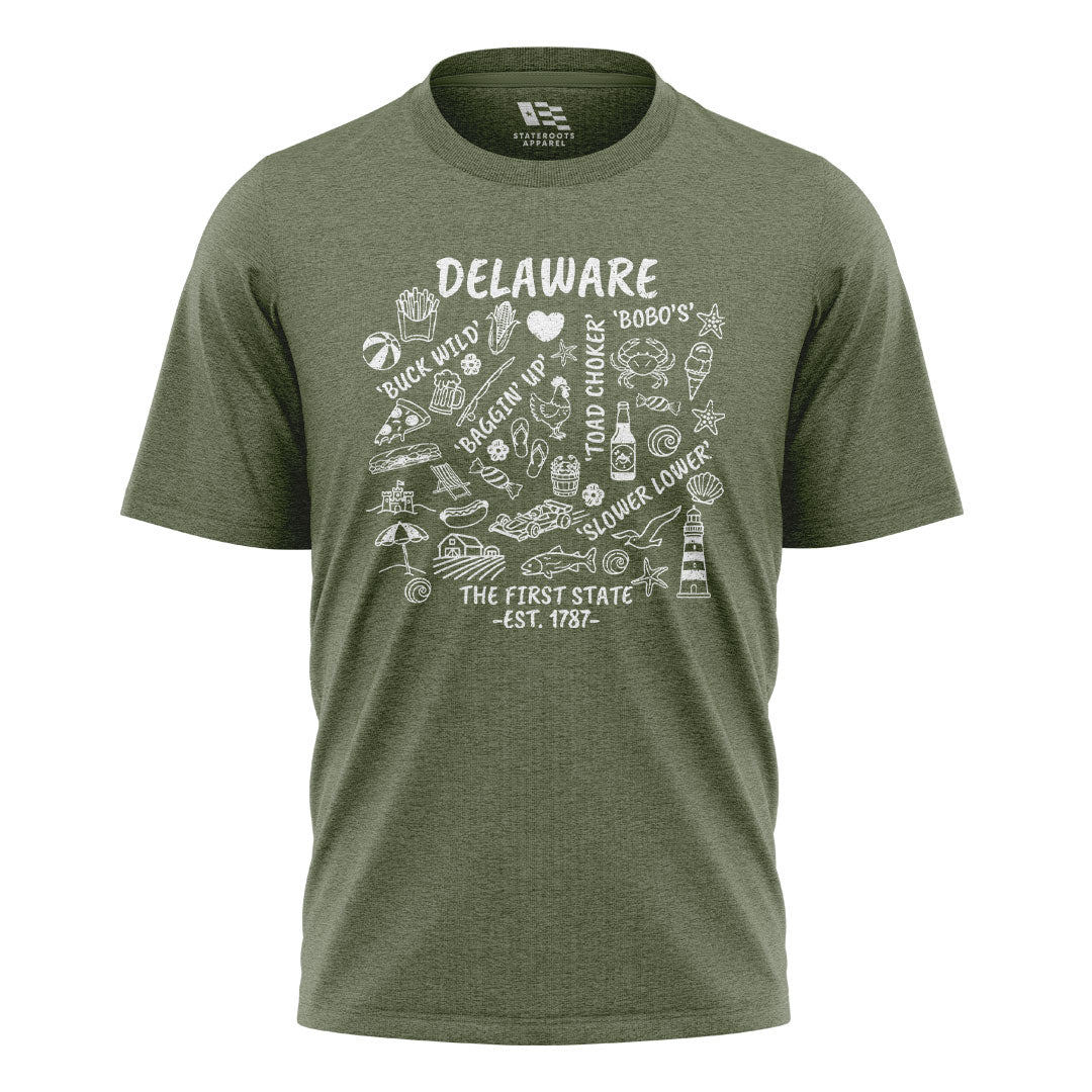 Delaware Locals Slang T-Shirt | First State Collage Tee - military-green - image 1