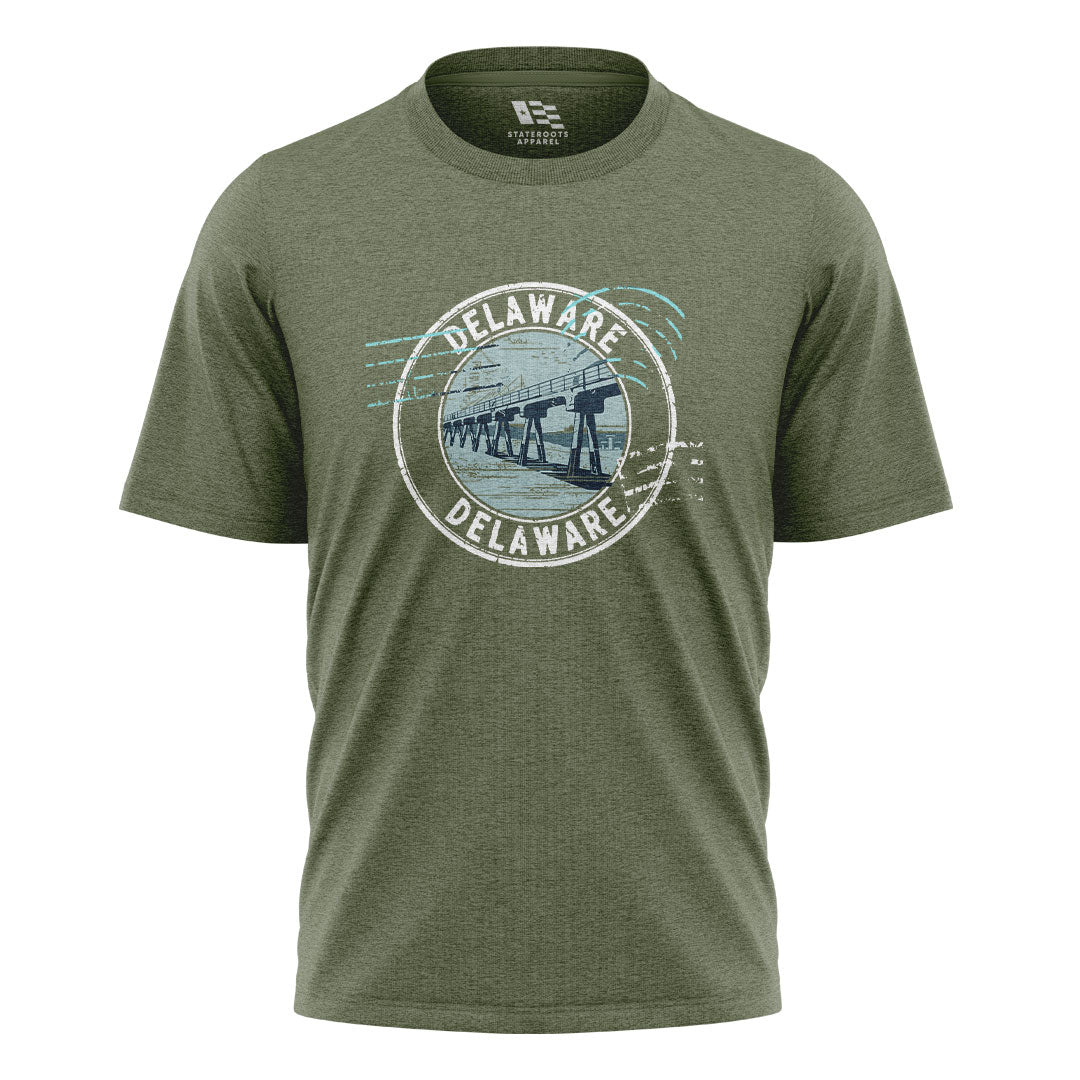 Delaware Memorial Bridge T-Shirt | Vintage Stamp Tee - military-green - image 1