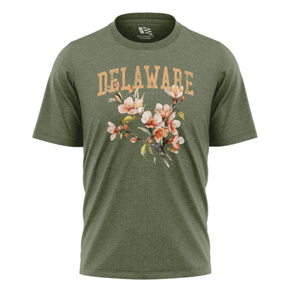 Delaware Peach Blossom T-Shirt | Watercolor Floral Tee - military-green - image 1