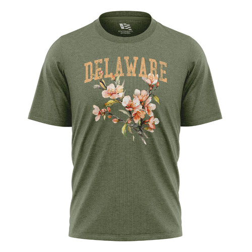 Delaware Peach Blossom T-Shirt | Watercolor Floral Tee - military-green - image 1