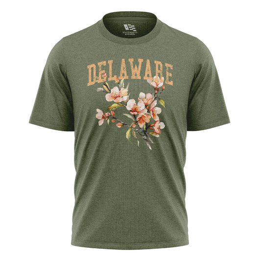Delaware Peach Blossom T-Shirt | Watercolor Floral Tee - military-green - image 1