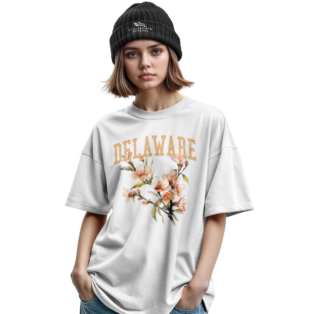 Delaware Peach Blossom T-Shirt | Watercolor Floral Tee - military-green - image 7