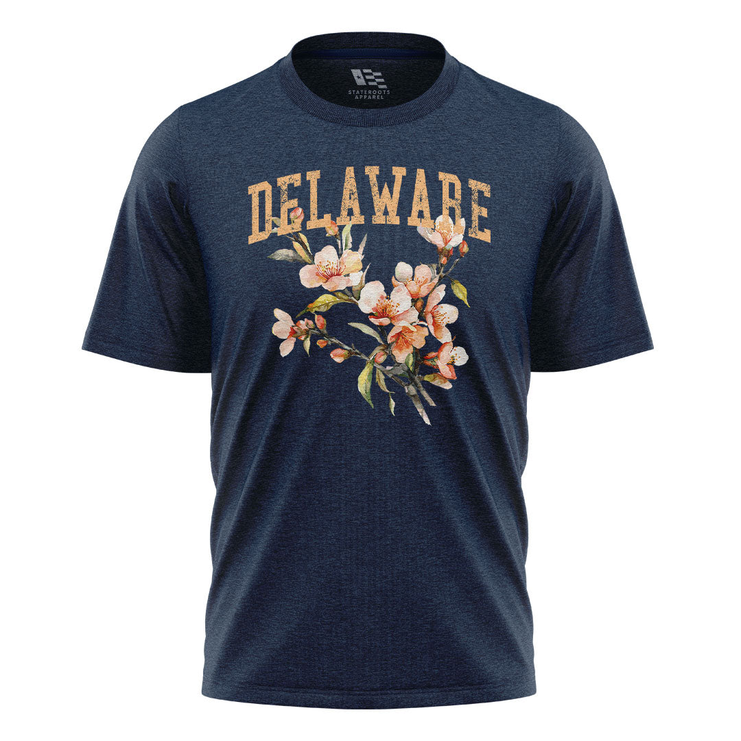 Delaware Peach Blossom T-Shirt | Watercolor Floral Tee - navy - image 4