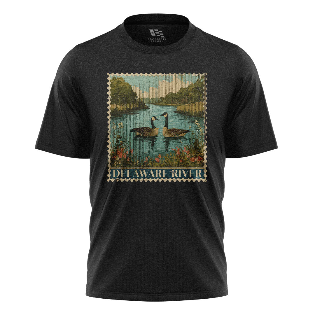 Delaware River Geese T-Shirt | Vintage Stamp Tee - black - image 3