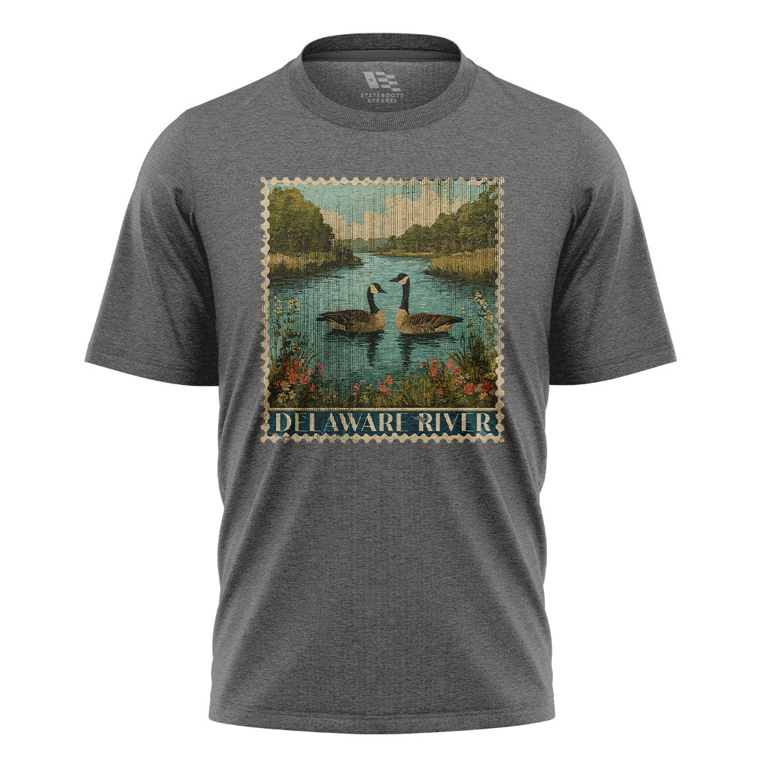 Delaware River Geese T-Shirt | Vintage Stamp Tee - charcoal - image 6