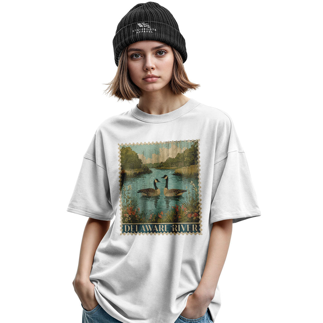Delaware River Geese T-Shirt | Vintage Stamp Tee - military-green - image 7